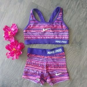 Nike Pro workout spandex shorts and sports bra